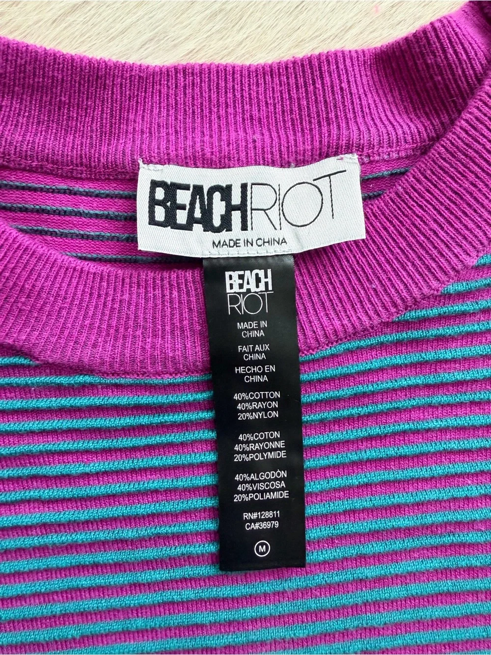 Beach Riot Women’s Purple & Blue Striped Crew Sweater - Picture 3 of 4